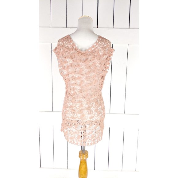 Vintage crochet cap sleeve sheer pullover blouse cover up - Picture 4 of 4